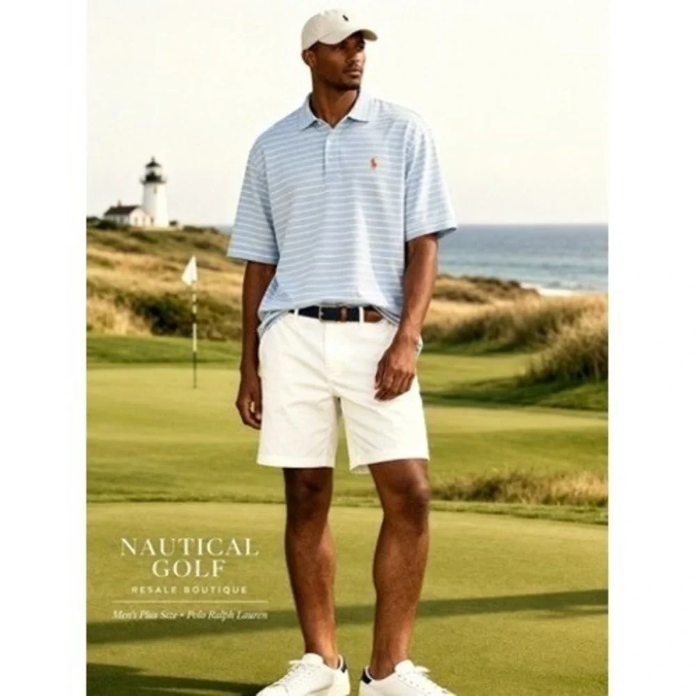 Polo‎ Ralph Lauren Performance Mens XXL Blue White Striped Golf Polo Shirt NWT